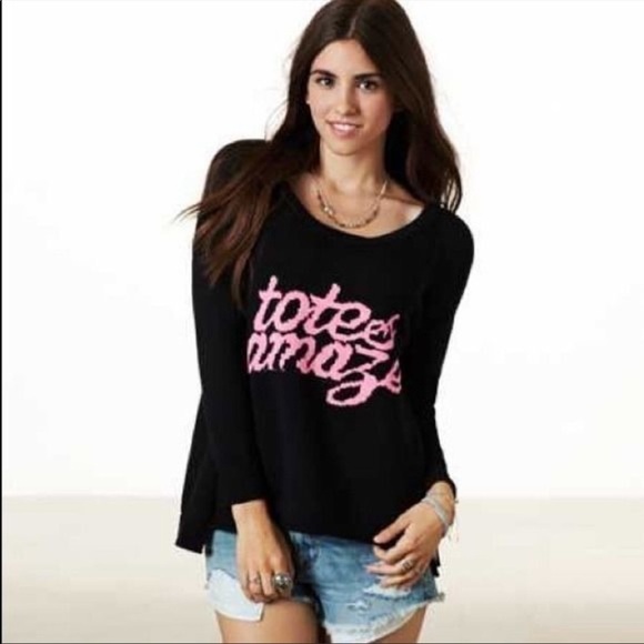 American Eagle Black and Pink Totes Amaze Sweater - Picture 1 of 6